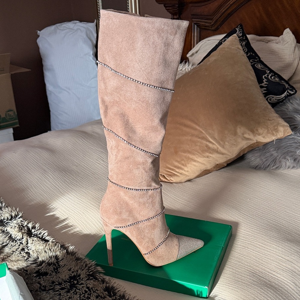 Elegant Tan Suede Knee-High Boots by Lauren Lorraine